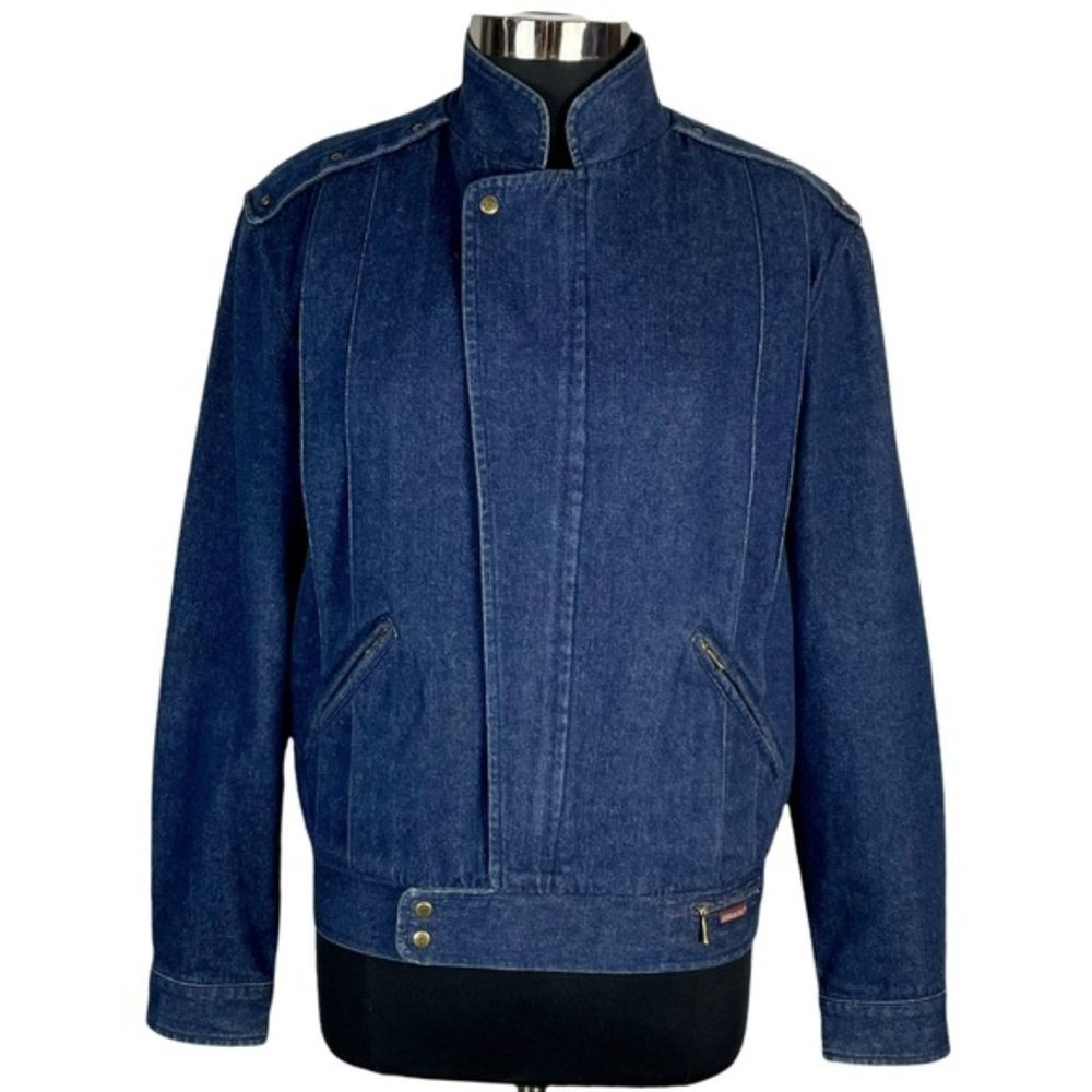 JORDACHE JEANS 80'S 100% COTTON VINTAGE DENIM JEAN ZIP UP BOMBER JACKET